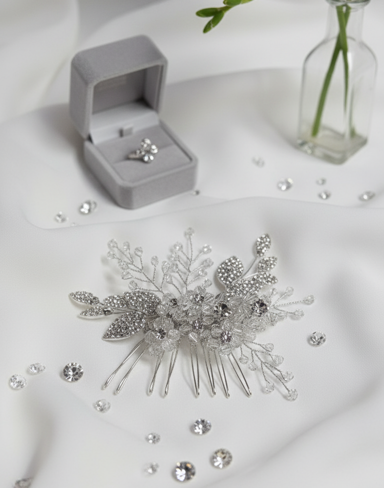 Bloom - 2200FR- Pettinino da sposa con fiori e foglioline in strass