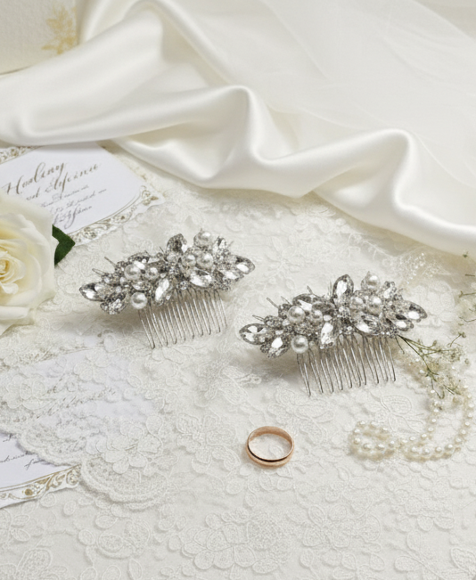 Gemma - 2550Fr Pettinino da sposa con pietre swarovski e perle