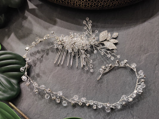2260FR- Pettinino da sposa con cristalli, strass e filo bijoux
