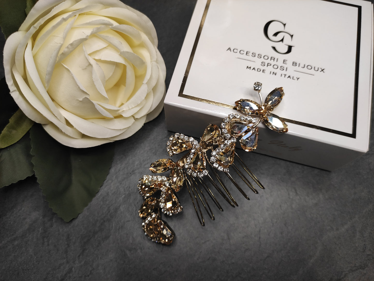1840FR- Pettinino da sposa con pietre swarovski