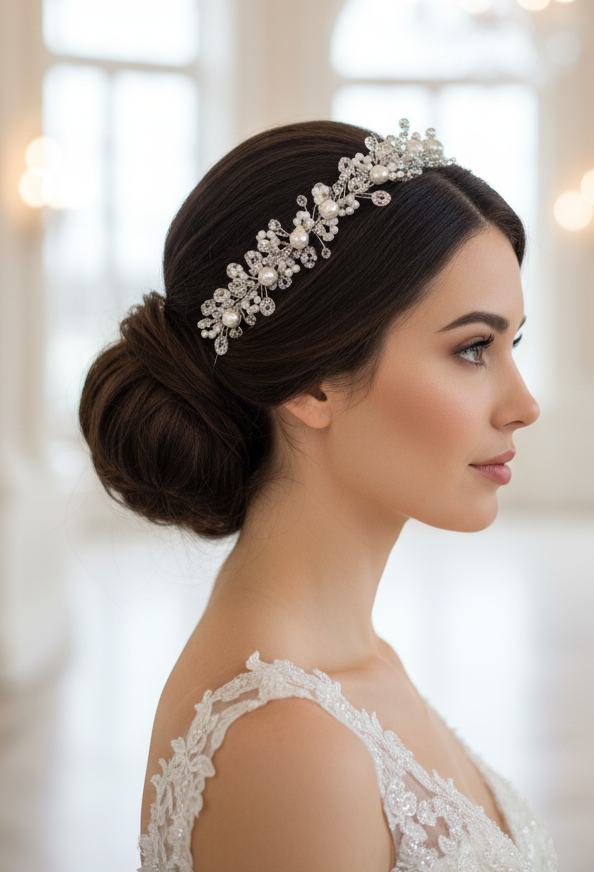 Astra - FRN171 -Modellabile con cristalli e perle da sposa