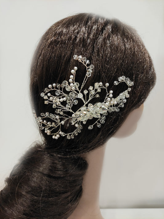 2258FR- Pettinino da sposa con ramage in cristalli e perle