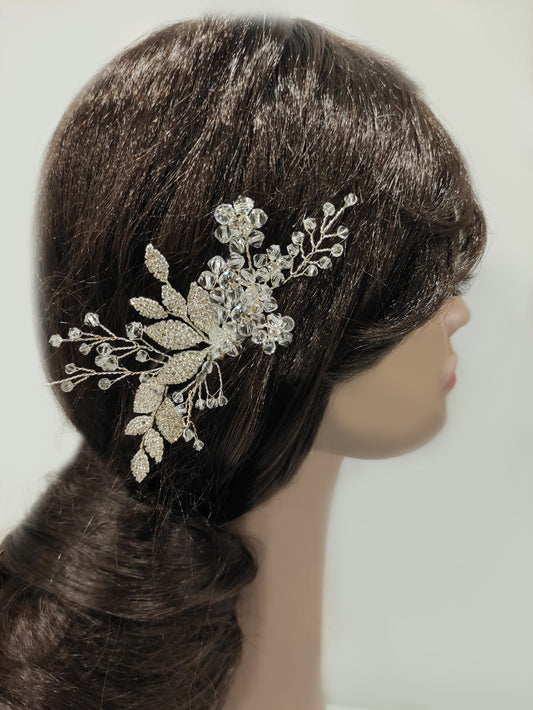 2200FR- Pettinino da sposa con fiori e foglioline in strass