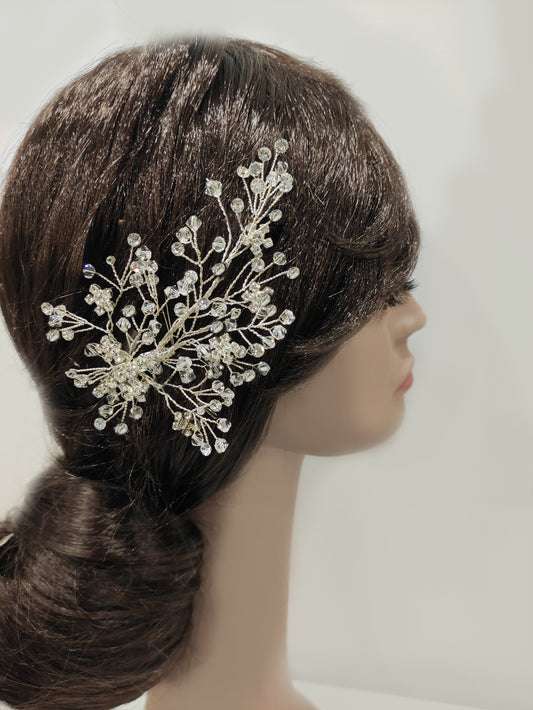 2223FR- Pettinino da sposa con ramage di cristalli e strass