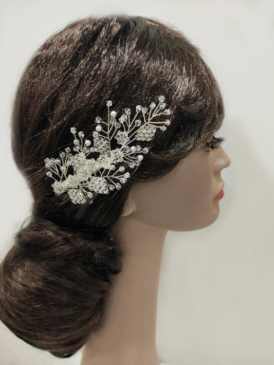 2169FR- Pettinino da sposa con fiori e foglioline in cristalli