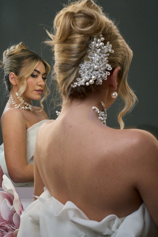 2491FR- Pettinino da sposa con perle e cristalli