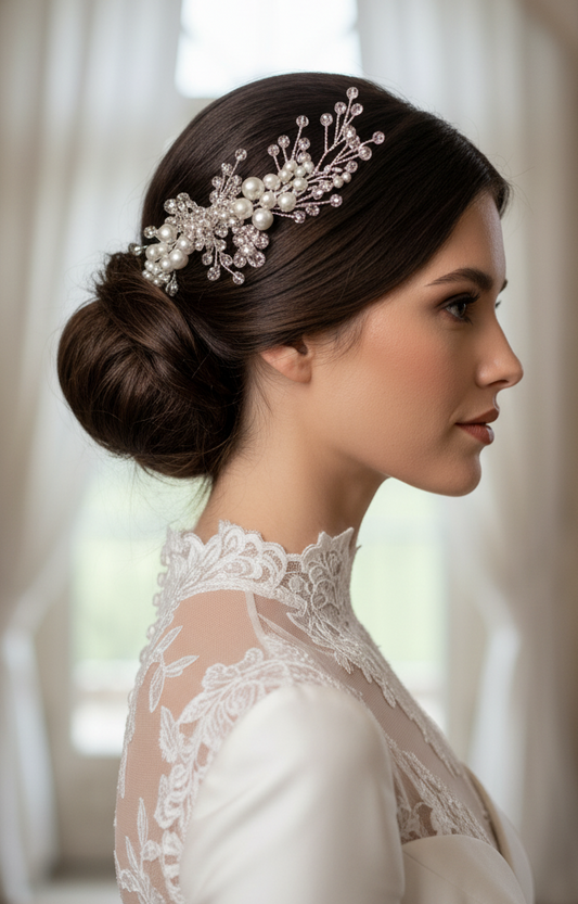 Initium - 2389FR- Pettinino da sposa con perle e cristalli