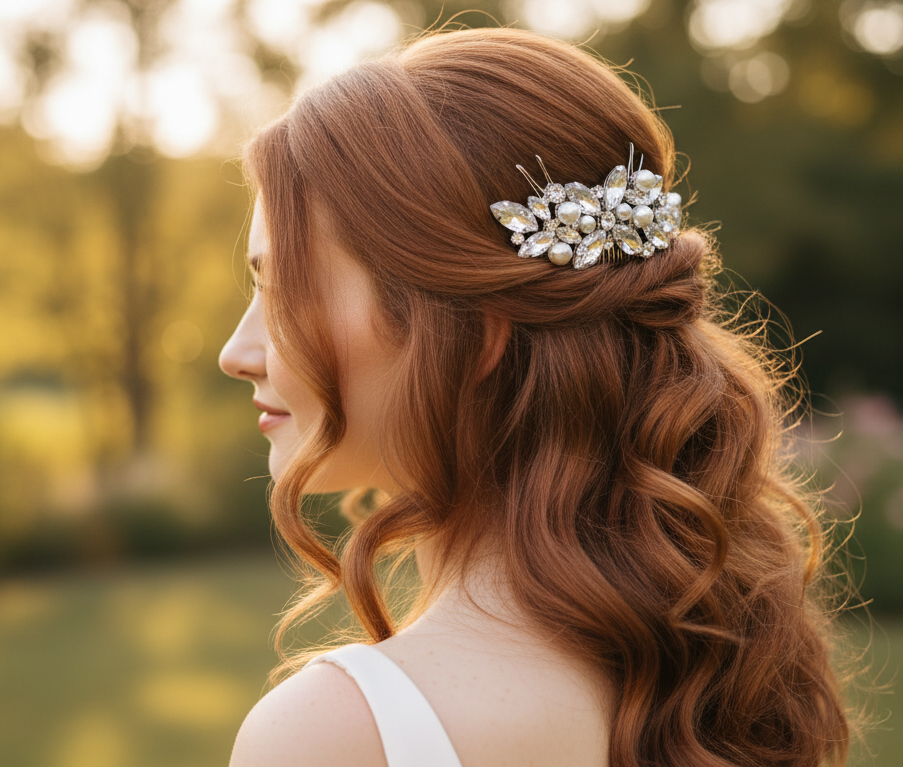 Gemma - 2550Fr Pettinino da sposa con pietre swarovski e perle