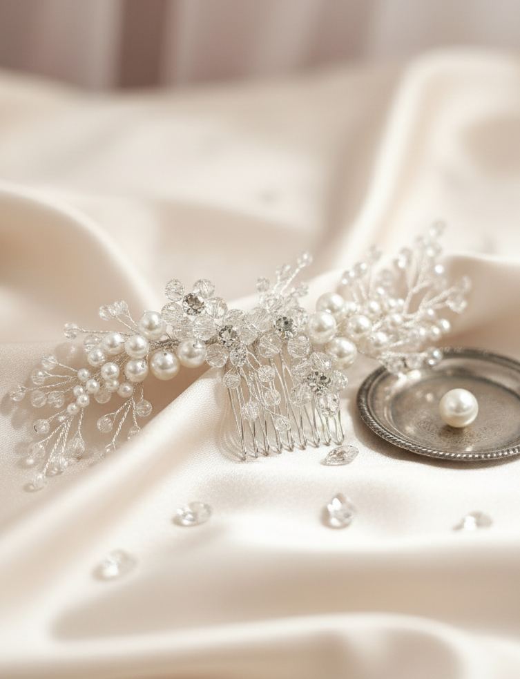 Initium - 2389FR- Pettinino da sposa con perle e cristalli