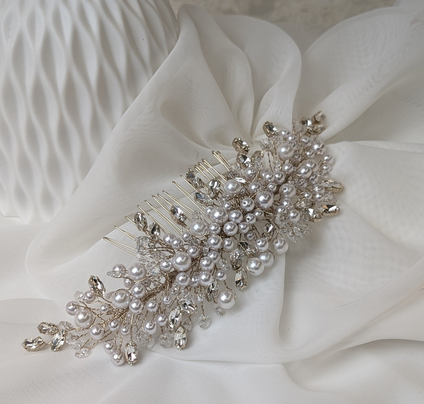 2490FR- Pettinino da sposa con perle e cristalli