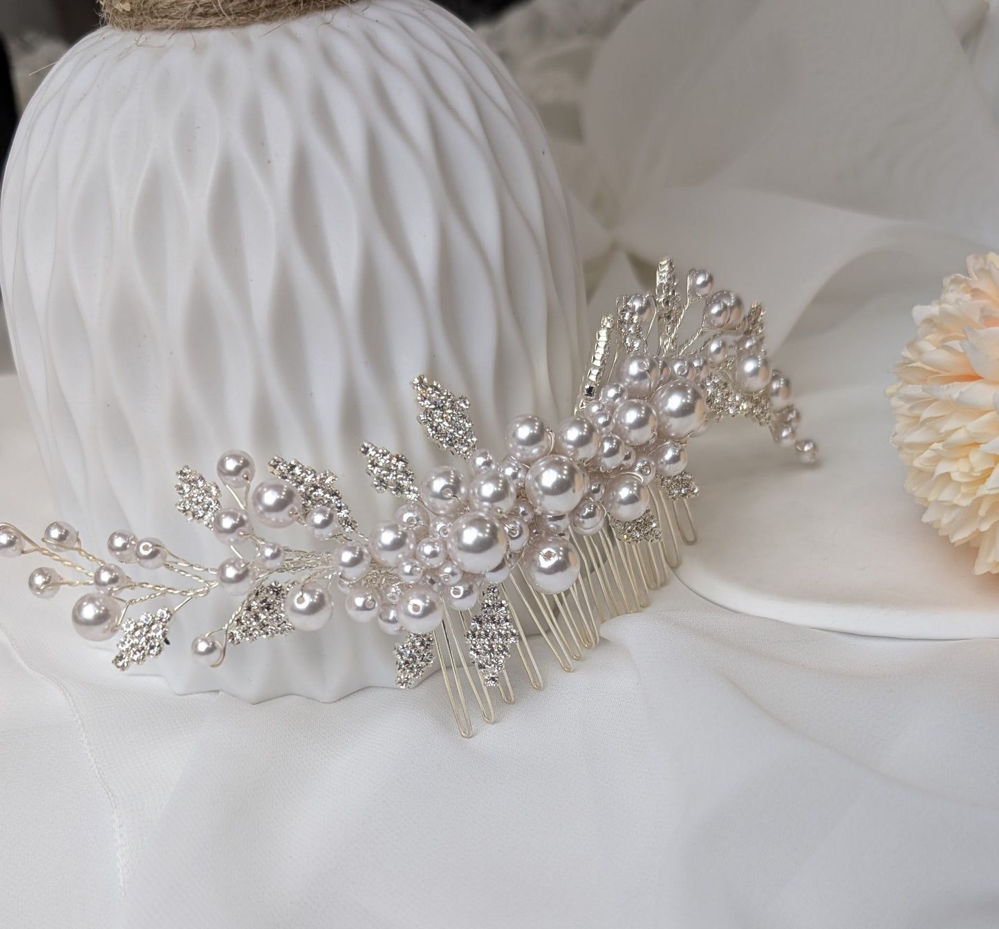 2512FR- Pettinino da sposa con perle, cristalli e strass swarovski