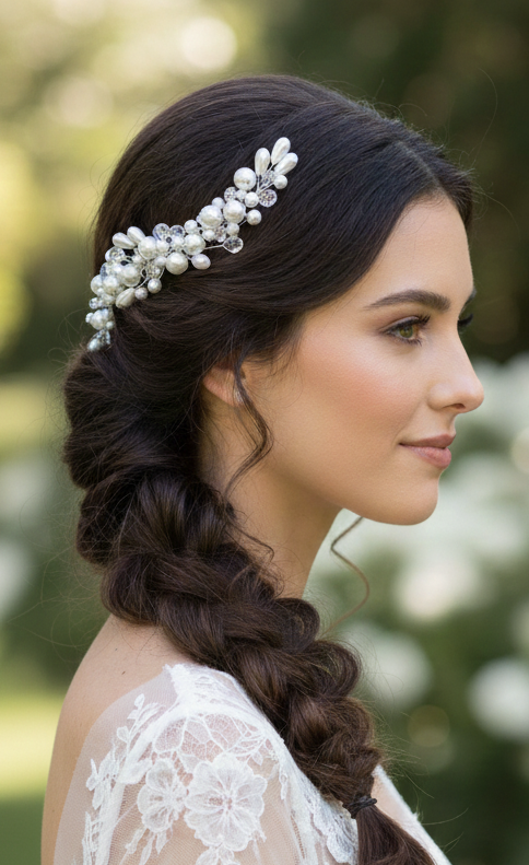 Charme - 2395FR- Pettinino da sposa con perle e cristalli