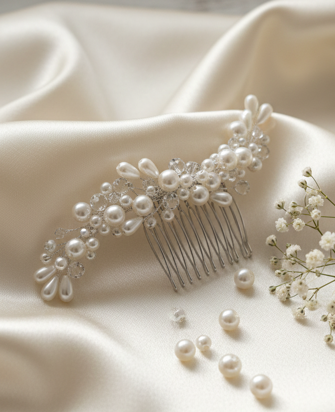 Charme - 2395FR- Pettinino da sposa con perle e cristalli